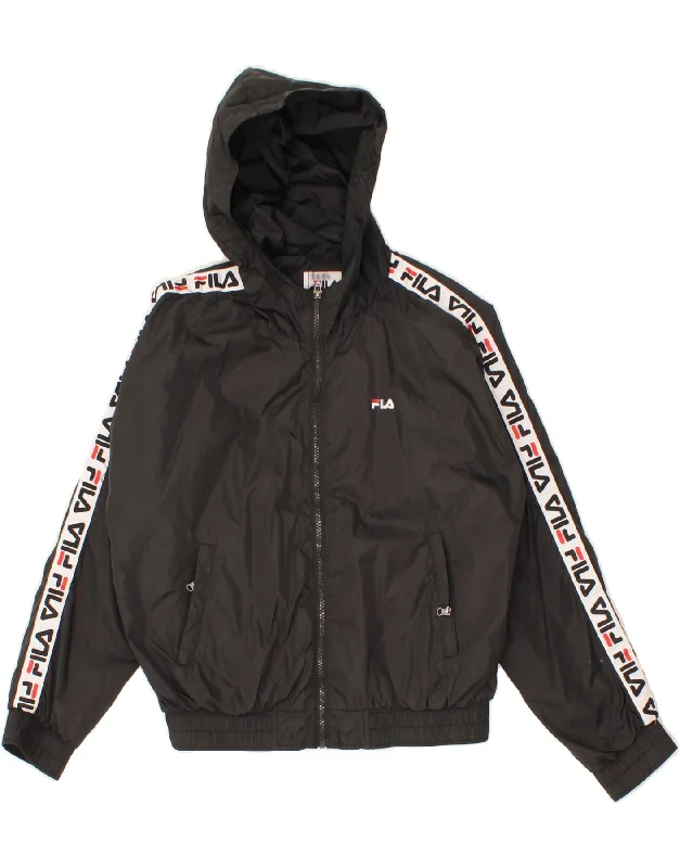 FILA Womens Oversized Hooded Rain Jacket UK 6 XS Black Polyamide Faux Fur Fabric Real Fur Fabric Shearling Fabric FILA Womens Oversized Hooded Rain Jacket UK 6 XS Black Polyamide Faux Fur Fabric Real Fur Fabric Shearling Fabric