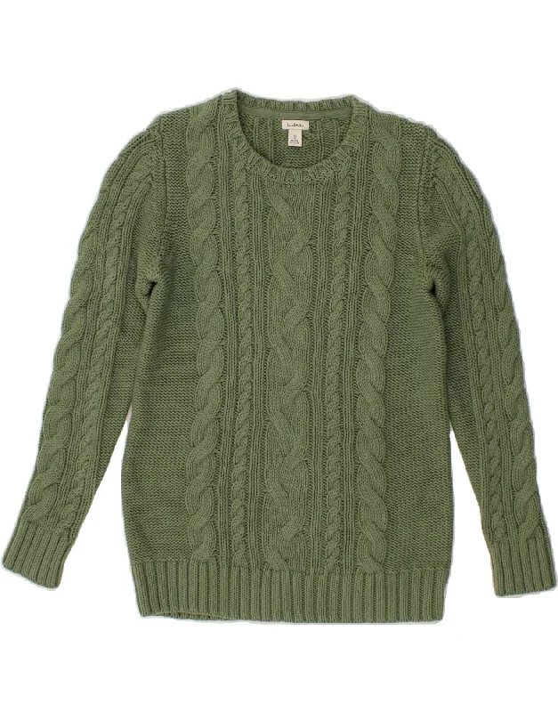 L.L.BEAN Womens Crew Neck Jumper Sweater UK 12 Medium Green Cotton Beaded Sweater Sequined Faux Fur L.L.BEAN Womens Crew Neck Jumper Sweater UK 12 Medium Green Cotton Beaded Sweater Sequined Faux Fur