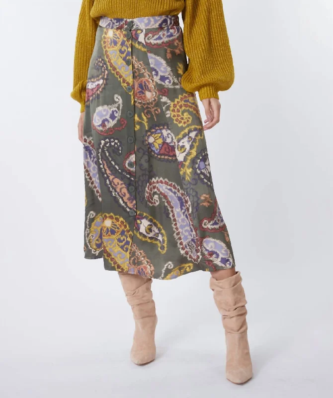 Paisley Skirt In Multiprint belted skirt waist