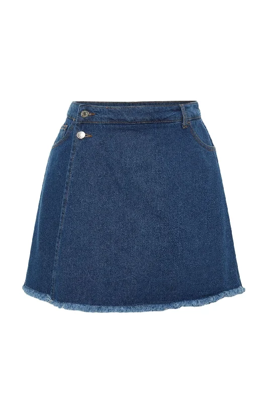 Light Blue High Waist Skirt Tasseled Shorts Skirt TBBSS23AP00008 denim skirt classic