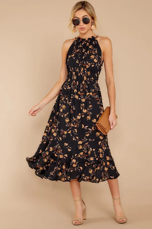 Budding Romance Black Floral Print Dress Bodycon Club Sequined