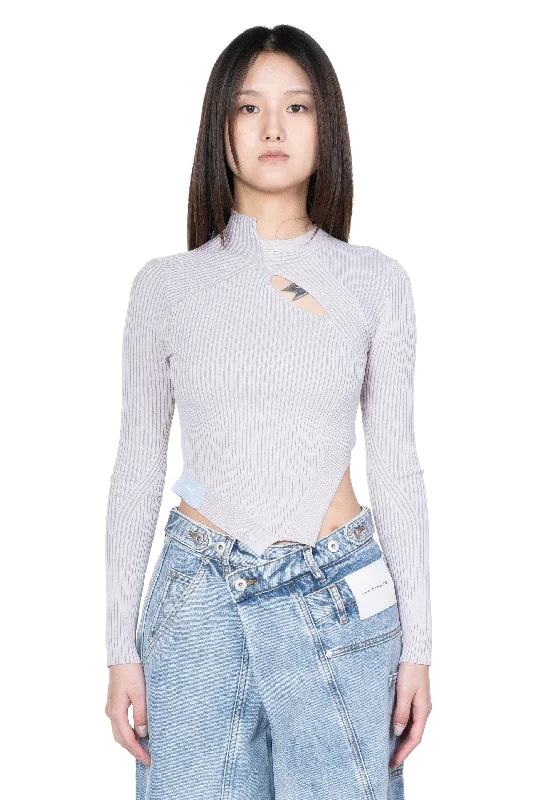 Deconstructed Sweater Solid Print Embellished