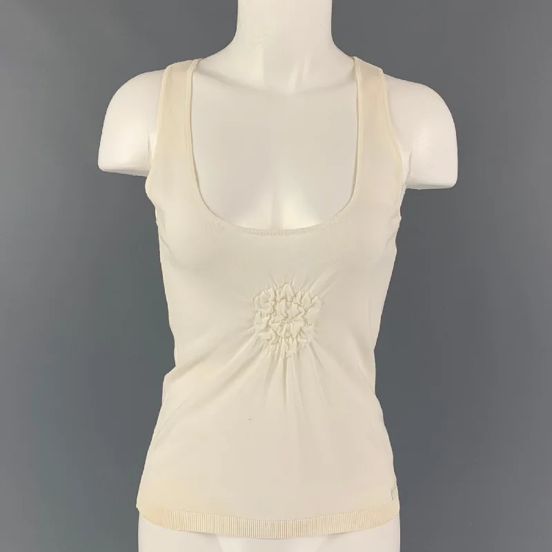 CHANEL 03C Size 6 Beige Cotton Rayon Tank Top vibrant tank top