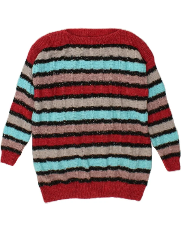 VINTAGE Womens Boat Neck Jumper Sweater UK 16 Large Multicoloured Striped Seamless Knitted Crochet VINTAGE Womens Boat Neck Jumper Sweater UK 16 Large Multicoloured Striped Seamless Knitted Crochet