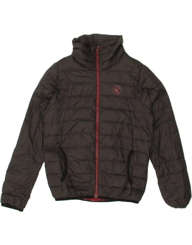 CONVERSE Womens Padded Jacket UK 14 Medium Black Print Jacket Jacquard Jacket Embroidered Jacket CONVERSE Womens Padded Jacket UK 14 Medium Black Print Jacket Jacquard Jacket Embroidered Jacket