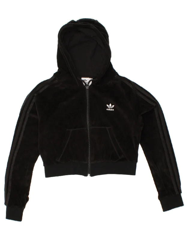 ADIDAS Womens Crop Zip Hoodie Sweater UK 12 Medium Black Cotton Striped Floral Plaid ADIDAS Womens Crop Zip Hoodie Sweater UK 12 Medium Black Cotton Striped Floral Plaid