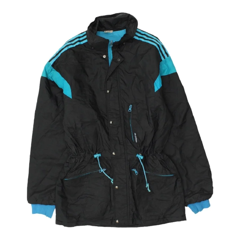 Adidas Originals Womens Black Nylon Quilted Jacket | Vintage 90s Sportswear VTG Welt Pockets Slit Pockets Flap Pockets