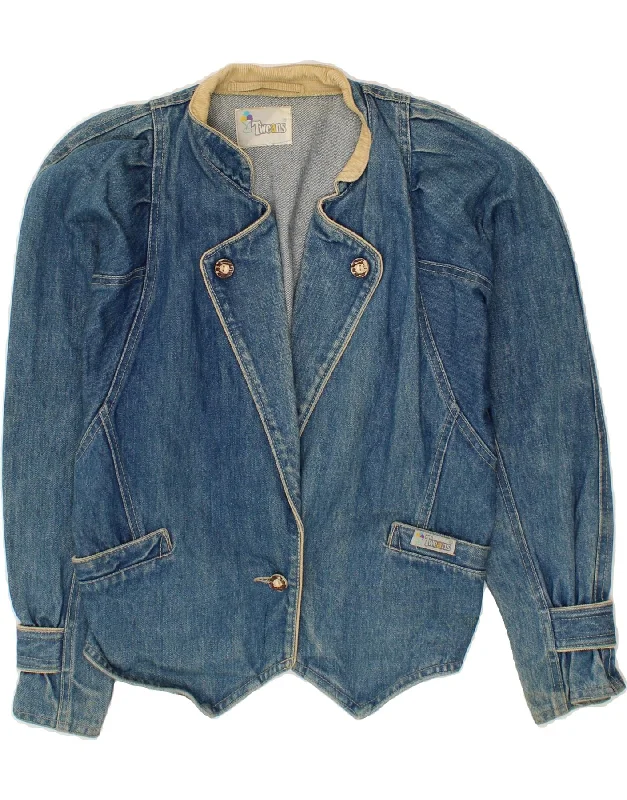 VINTAGE Womens Denim Jacket UK 10 Small Blue Snapped Jacket Toggled Jacket Drawstring Jacket