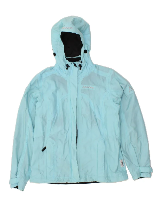 SCHOFFEL Womens Hooded Rain Jacket UK 12 Medium Blue Polyamide One-Shoulder Jacket Off-the-Shoulder Jacket Asymmetrical Jacket SCHOFFEL Womens Hooded Rain Jacket UK 12 Medium Blue Polyamide One-Shoulder Jacket Off-the-Shoulder Jacket Asymmetrical Jacket
