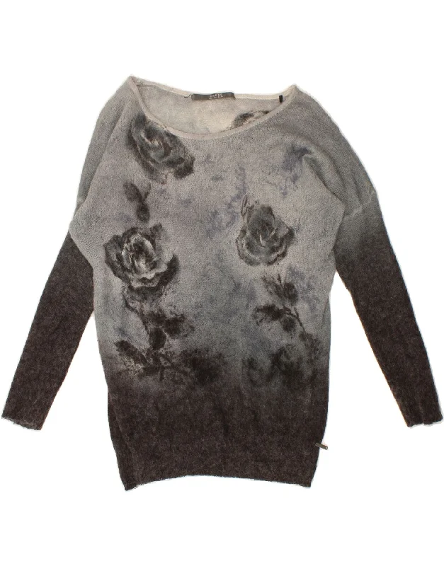 GUESS Womens Boat Neck Jumper Sweater UK 16 Large Grey Floral Solid Print Embellished GUESS Womens Boat Neck Jumper Sweater UK 16 Large Grey Floral Solid Print Embellished