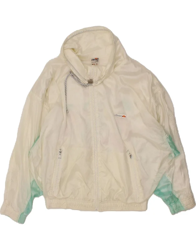 ELLESSE Womens Oversized Graphic Rain Jacket UK 16 Large White Colourblock Hooded Jacket Caped Jacket Shawl Collar Jacket ELLESSE Womens Oversized Graphic Rain Jacket UK 16 Large White Colourblock Hooded Jacket Caped Jacket Shawl Collar Jacket