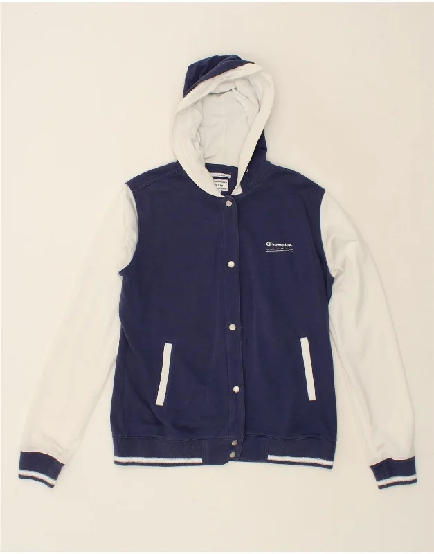 CHAMPION Womens Hooded Varsity Jacket UK 18 XL Navy Blue Colourblock Print Jacket Jacquard Jacket Patchwork Jacket CHAMPION Womens Hooded Varsity Jacket UK 18 XL Navy Blue Colourblock Print Jacket Jacquard Jacket Patchwork Jacket