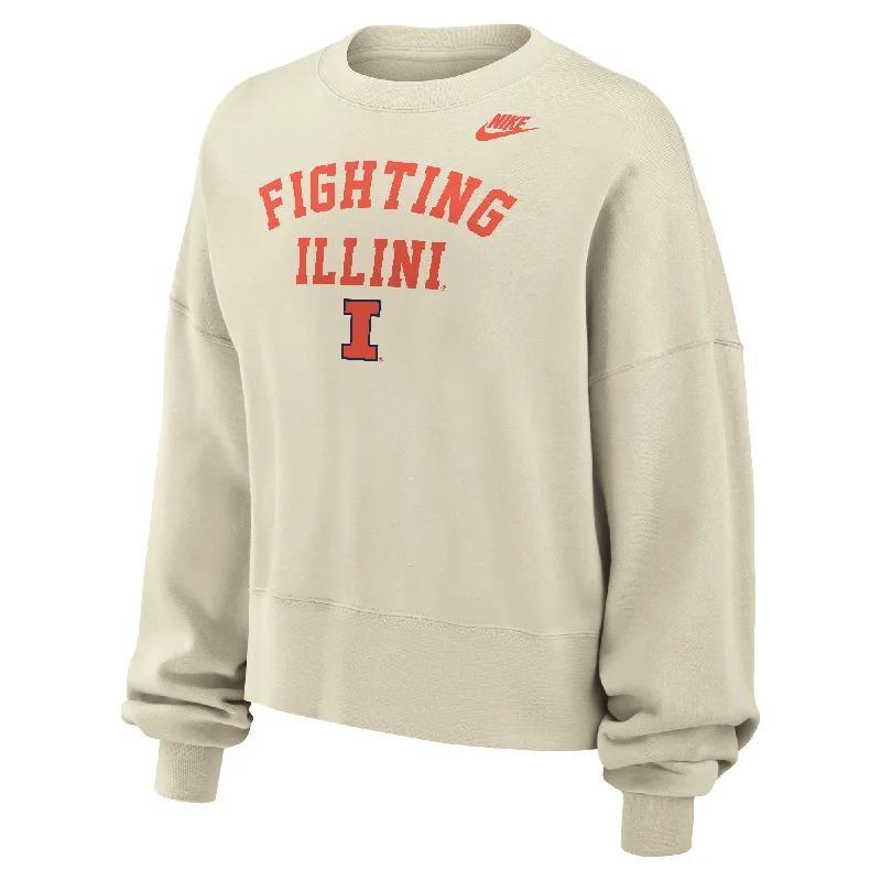 Illinois Sweatshirt Women's Tan Nike Hoodie with Ribbed Cuffs Snug Fit Comfort