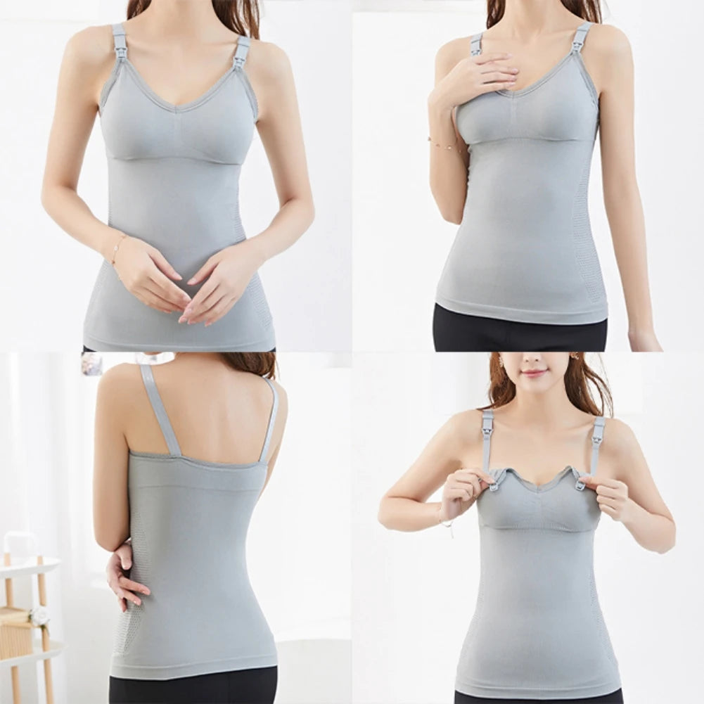 Maternity Clothing Cotton Solid Sling Vest Pregnant Nursing Women High Support Comfortable Tank Top Cool Versatile Undershirt mint tank top