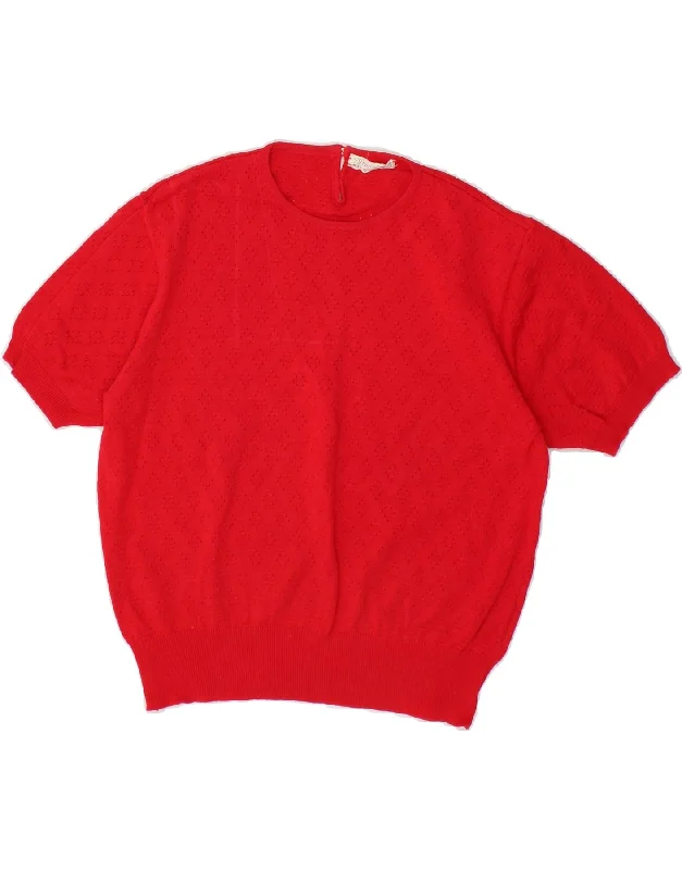 VINTAGE Womens Short Sleeve Crew Neck Jumper Sweater UK 6 XS Red Collared Crew Neck Turtle Neck VINTAGE Womens Short Sleeve Crew Neck Jumper Sweater UK 6 XS Red Collared Crew Neck Turtle Neck
