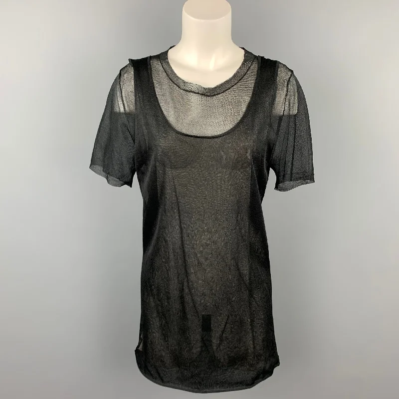 MARNI Size 6 Black See Through Silk Layered Tank Casual Top fitness tank top