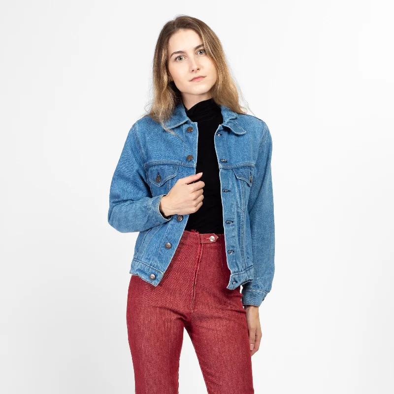XS 80s Plain Pockets Denim Jacket Front Pockets Side Pockets Patch Pockets