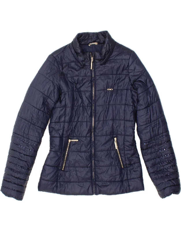 LIU JO Womens Padded Jacket UK 14 Large Navy Blue Mesh Jacket Canvas Jacket Denim Jacket