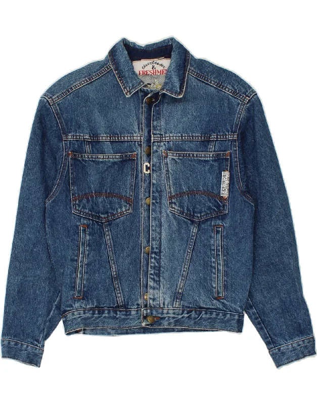 VINTAGE Womens Graphic Denim Jacket UK 14 Medium Blue Mesh Jacket Canvas Jacket Denim Jacket VINTAGE Womens Graphic Denim Jacket UK 14 Medium Blue Mesh Jacket Canvas Jacket Denim Jacket