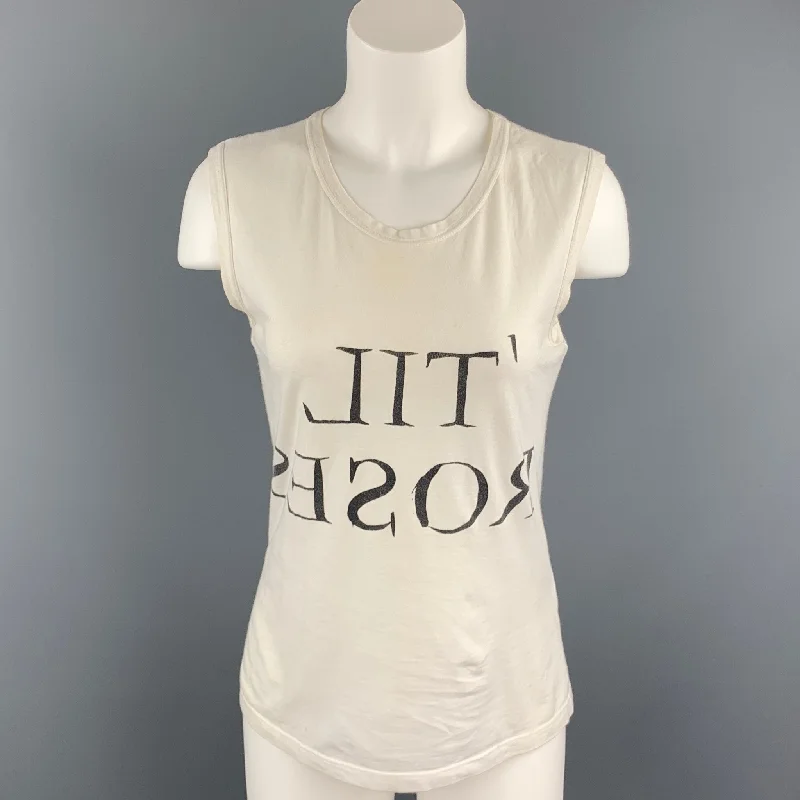 ANN DEMEULEMEESTER Size 6 White Graphic Cotton Tank Top soft tank top