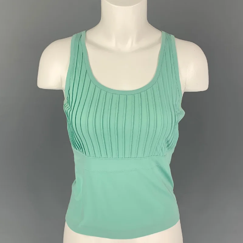 JIL SANDER Size S Mint Cotton Modal Pleated Tank Top pastel tank top