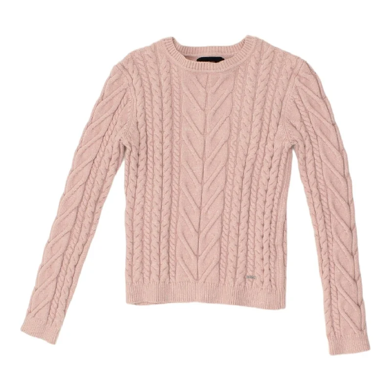 Diesel Womens Pink Cable Knit Jumper | Vintage Casual High End Designer Sweater Boat Neck Shawl Collar Notched Collar Diesel Womens Pink Cable Knit Jumper | Vintage Casual High End Designer Sweater Boat Neck Shawl Collar Notched Collar
