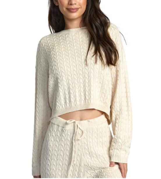 RVCA Womens Soft Cable Sweater Terry Terry Cloth Terry Knit