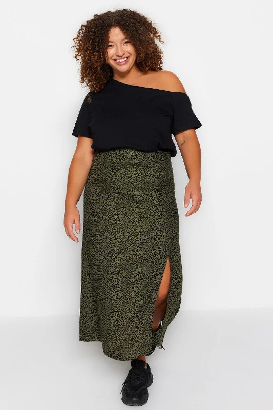 Khaki Normal Waist Animal A-line Skirt TBBAW23AZ00032 chiffon skirt delicate