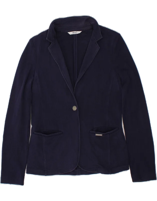 LIU JO Womens 1 Button Blazer Jacket UK 14 Medium Navy Blue Trench Coat Raincoat Waterproof Jacket LIU JO Womens 1 Button Blazer Jacket UK 14 Medium Navy Blue Trench Coat Raincoat Waterproof Jacket