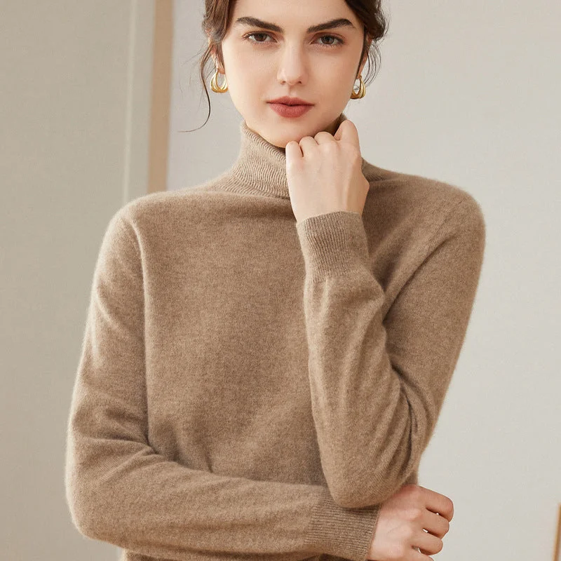 Women's 100% Pure Cashmere Sweater Long Sleeve Turtleneck Cashmere Tops Tailored Straight A-Line