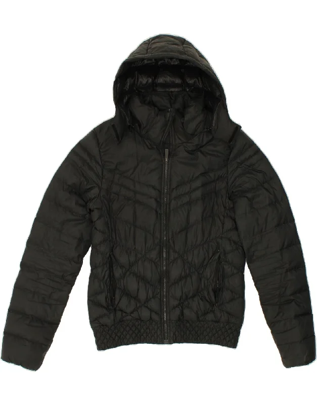 NIKE Womens Hooded Padded Jacket UK 14 Medium Black Polyester Zippered Front Buttoned Front Snap Front NIKE Womens Hooded Padded Jacket UK 14 Medium Black Polyester Zippered Front Buttoned Front Snap Front