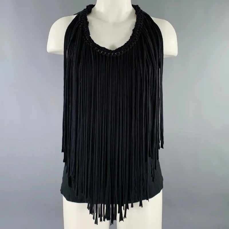 LANVIN Size S Black Jersey Fringe Tank Casual Top comfortable tank top