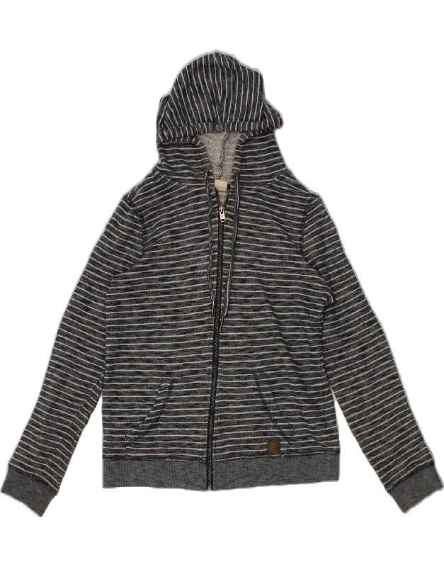 ROXY Womens Zip Hoodie Sweater UK 12 Medium Navy Blue Striped Cotton Zippered Buttoned Snapped ROXY Womens Zip Hoodie Sweater UK 12 Medium Navy Blue Striped Cotton Zippered Buttoned Snapped