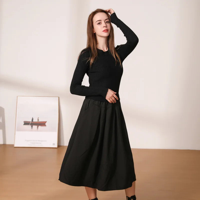 Women's Black One-Piece Sweater Dress Knitted Dresses Elegant and Pretty Young Ladies Knitwear Female Fashion 2023 Tailored Straight A-Line Women's Black One-Piece Sweater Dress Knitted Dresses Elegant and Pretty Young Ladies Knitwear Female Fashion 2023 Tailored Straight A-Line