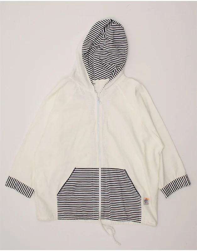 VINTAGE Womens Hooded Racer Jacket UK 20 2XL White Striped Cotton A-Line Jacket Boat Neck Shawl Collar VINTAGE Womens Hooded Racer Jacket UK 20 2XL White Striped Cotton A-Line Jacket Boat Neck Shawl Collar