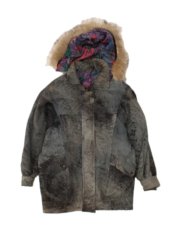 VINTAGE Womens Hooded Suede Jacket UK 14 Medium Grey Tie Dye Rayon Jacket Velvet Jacket Corduroy Jacket VINTAGE Womens Hooded Suede Jacket UK 14 Medium Grey Tie Dye Rayon Jacket Velvet Jacket Corduroy Jacket