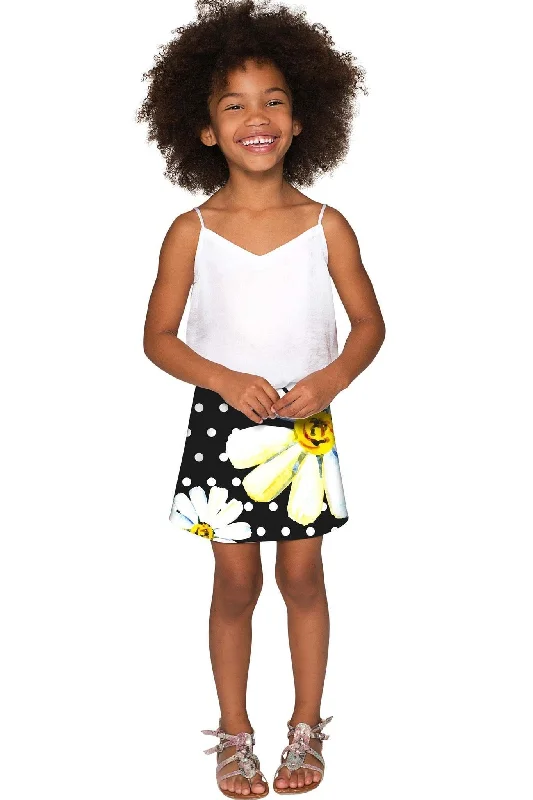 He Loves Me Aria Black Daisy Flower A-Line Skirt - Girls linen skirt natural