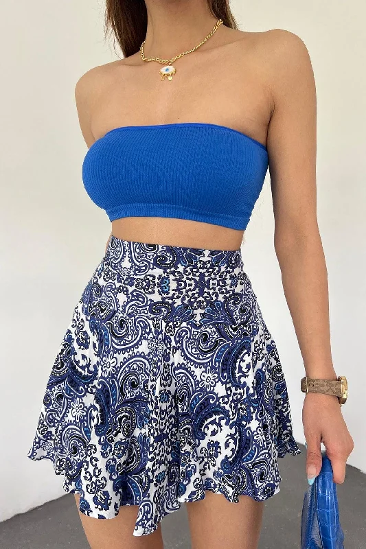 Women's Blue Viscose Fabric Summer Shorts Skirt 1905 linen skirt natural