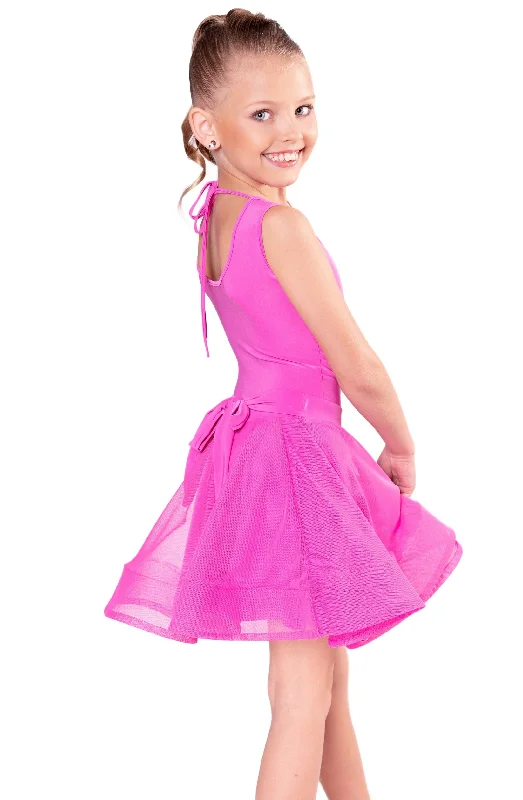 Dance America JR-S1 Girls Regulation Lace, Mesh, or Burnout Velvet Latin Dance Skirt with Adjustable Back Bow in Stock chiffon skirt lightweight