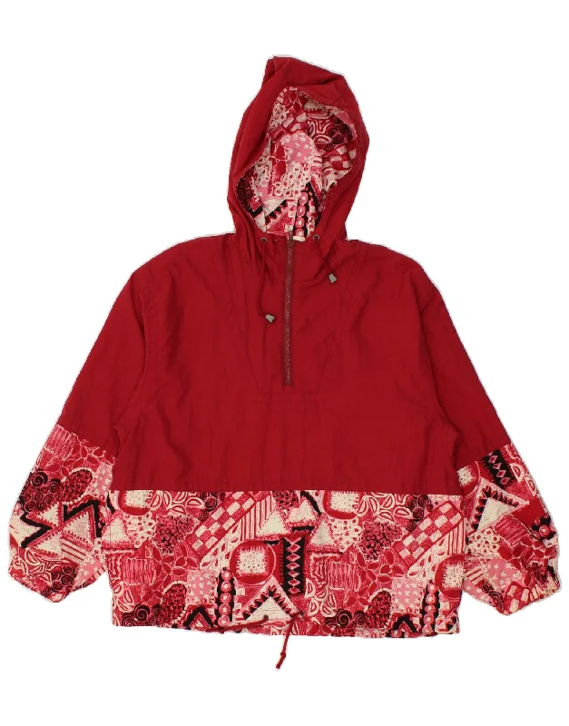 VINTAGE Womens Hooded Anorak Jacket UK 14 Large Red Colourblock Polyamide Faux Fur Fabric Real Fur Fabric Shearling Fabric VINTAGE Womens Hooded Anorak Jacket UK 14 Large Red Colourblock Polyamide Faux Fur Fabric Real Fur Fabric Shearling Fabric