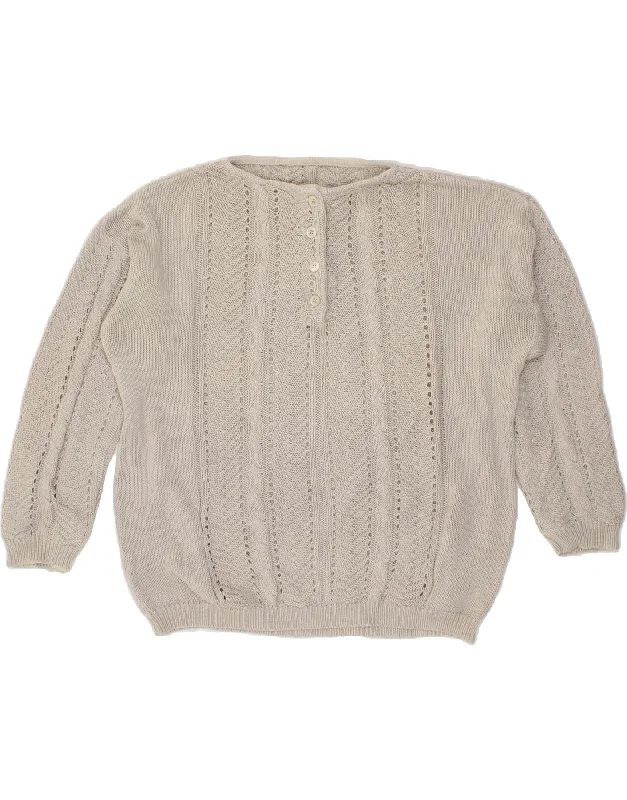 VINTAGE Womens Oversized Boat Neck Jumper Sweater UK 18 XL Grey Soft Cozy Warm