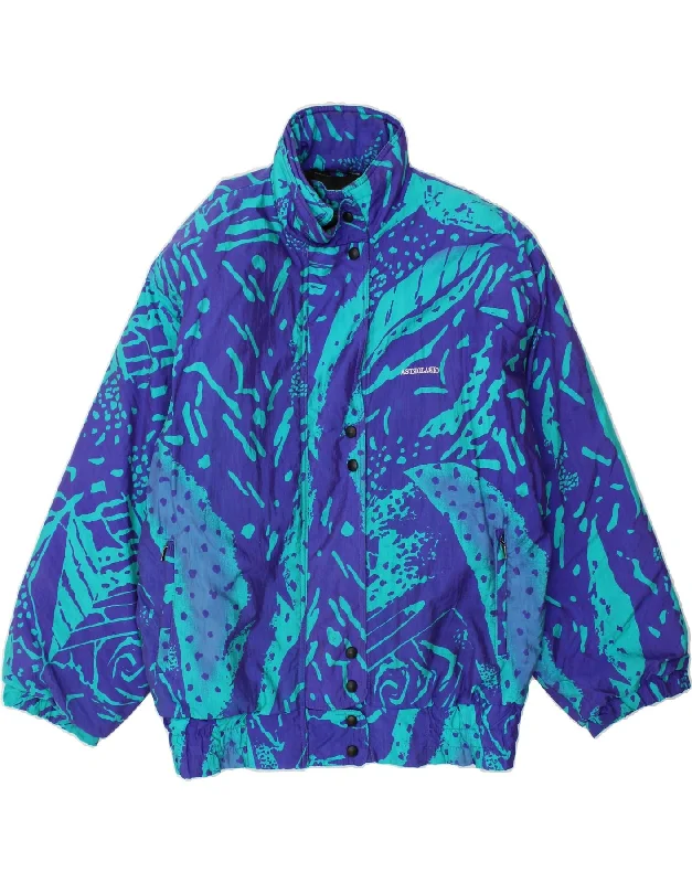 ASTROLABIO Womens Abstract Pattern Windbreaker Jacket UK 20 2XL Blue Nylon Bomber Jacket Anorak Windbreaker