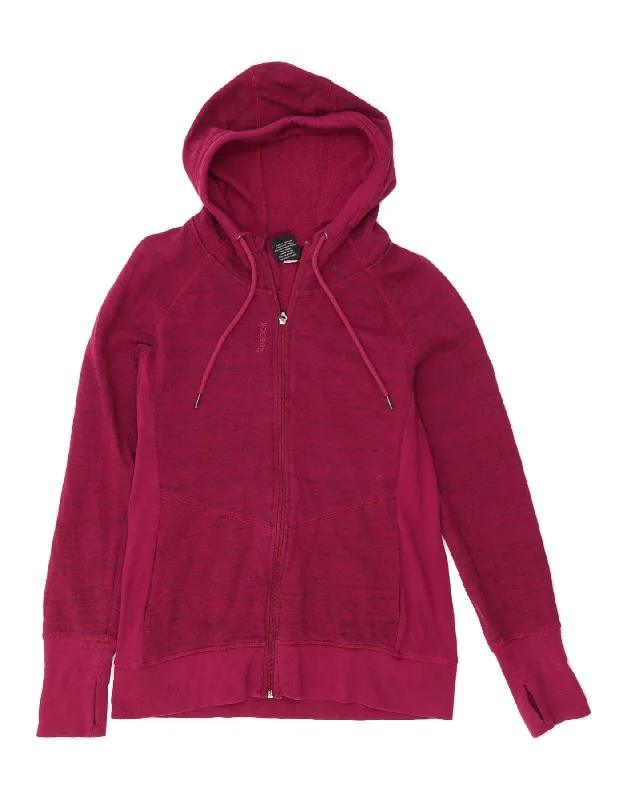 REEBOK Womens Zip Hoodie Sweater UK 14 Medium Pink Flecked Cotton Elasticated Padded Insulated REEBOK Womens Zip Hoodie Sweater UK 14 Medium Pink Flecked Cotton Elasticated Padded Insulated