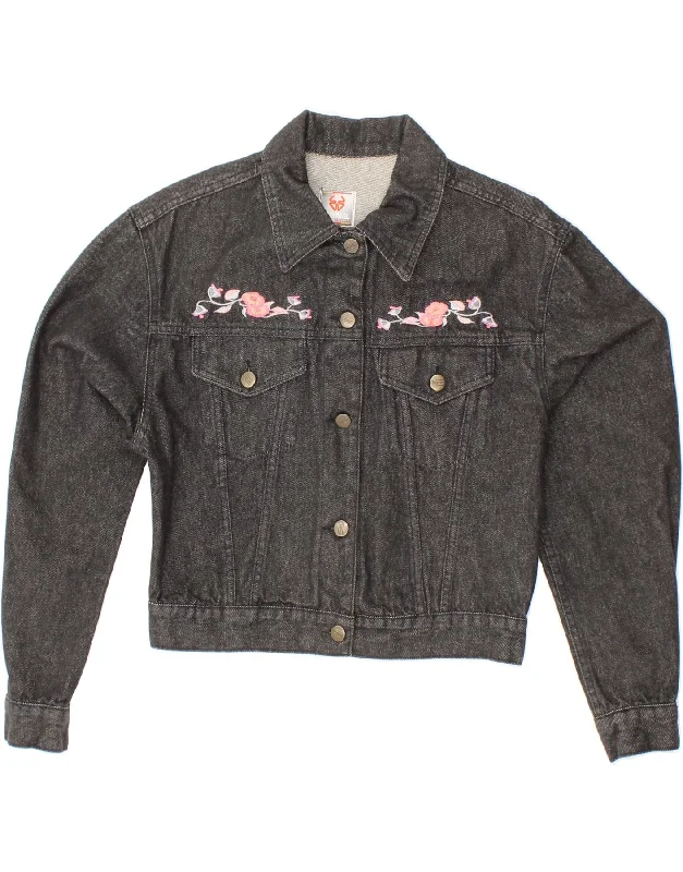 STEFANEL Womens Graphic Crop Denim Jacket UK 14 Medium Grey Floral Cotton Jersey Jacket Tulle Jacket Batik Jacket STEFANEL Womens Graphic Crop Denim Jacket UK 14 Medium Grey Floral Cotton Jersey Jacket Tulle Jacket Batik Jacket