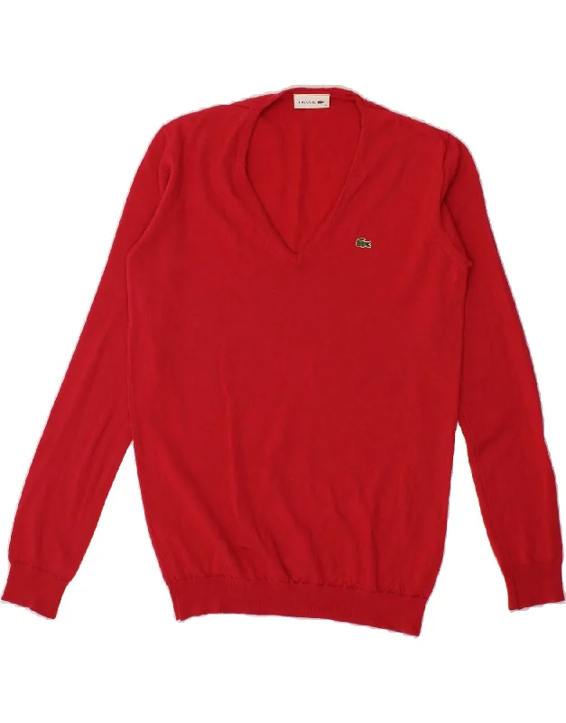 LACOSTE Womens V-Neck Jumper Sweater Size 44 Large Red New Wool Collared Crew Neck Turtle Neck LACOSTE Womens V-Neck Jumper Sweater Size 44 Large Red New Wool Collared Crew Neck Turtle Neck