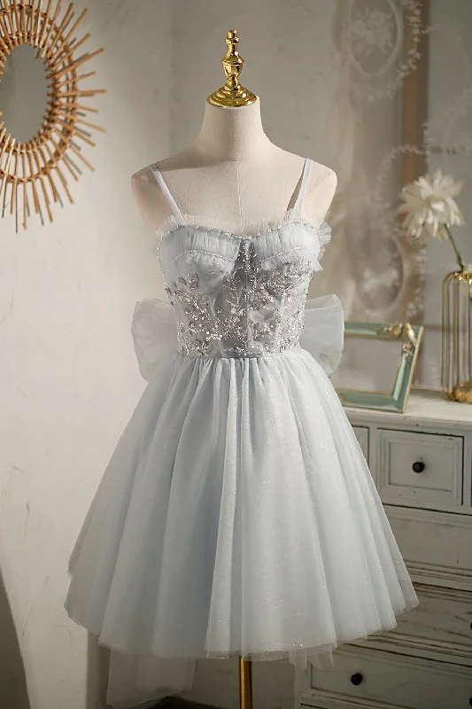 Grey Sleeveless Sequins Lace Up Short Homecoming Dresses Tunics Polka dots