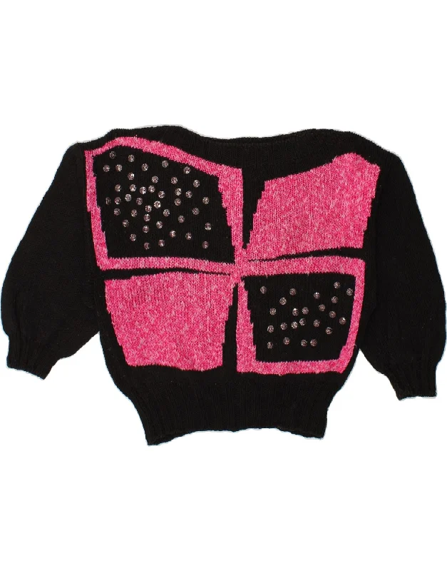 VINTAGE Womens Batwing Graphic Boat Neck Jumper Sweater UK 14 XL Black Ribbed Striped Patterned VINTAGE Womens Batwing Graphic Boat Neck Jumper Sweater UK 14 XL Black Ribbed Striped Patterned