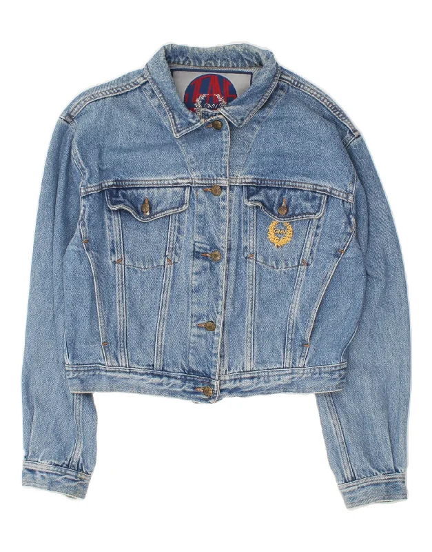 VINTAGE Womens Crop Denim Jacket IT 42 Medium Blue Cotton Denim Jacket Leather Jacket Suede Jacket VINTAGE Womens Crop Denim Jacket IT 42 Medium Blue Cotton Denim Jacket Leather Jacket Suede Jacket