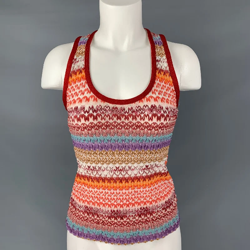 MISSONI Size 8 Red Multicolour Rayon Blend Wrinkled Tank Casual Top sexy tank top