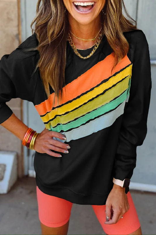 Rainbow Sweatshirt - Black Hoodie with Contrast Stitching Detailed Premium